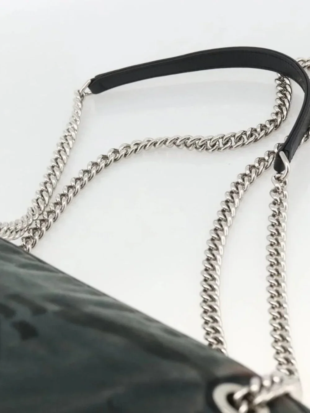 CHANEL Chain Shoulder Bag Canvas Black Silver CC Auth bs33649